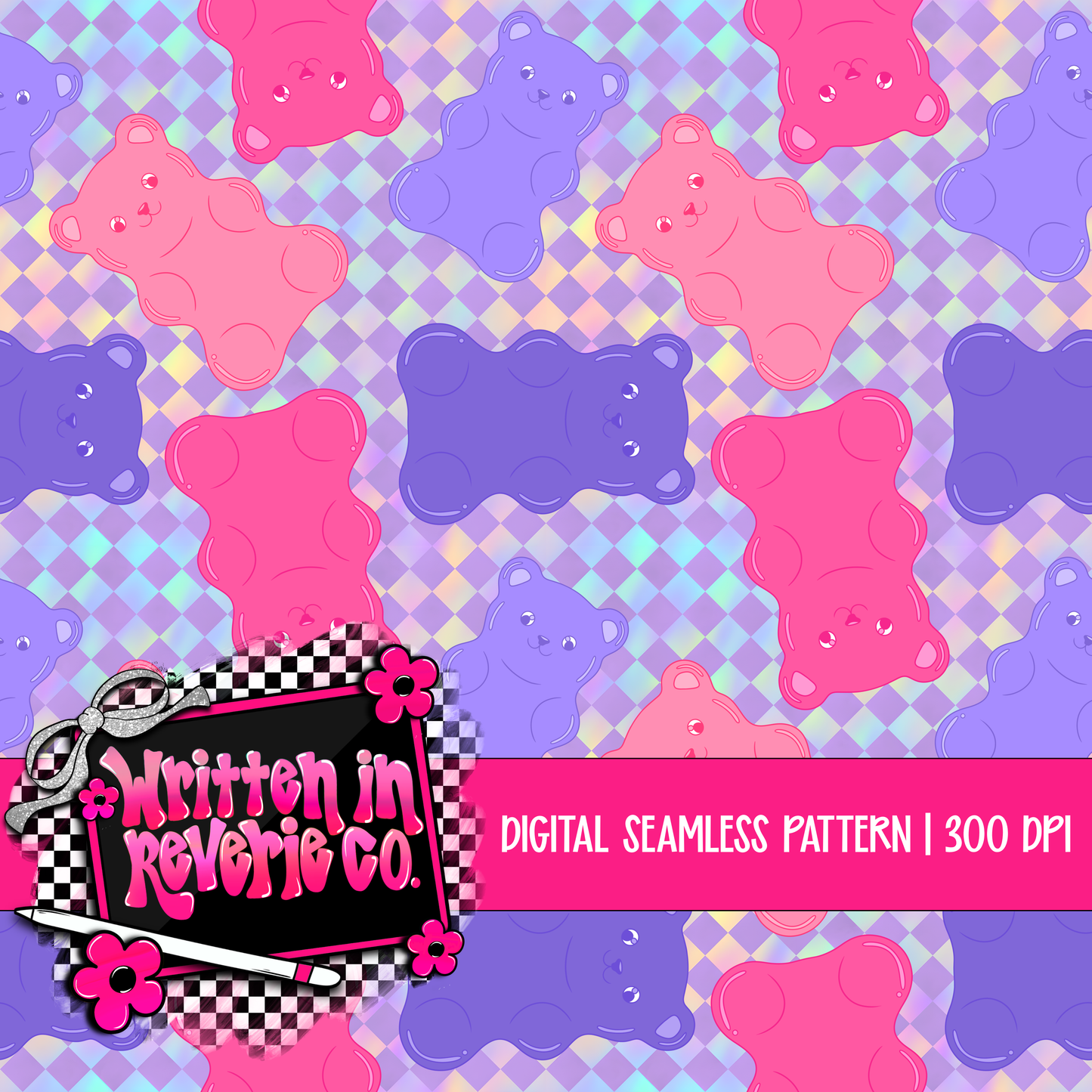 Pink & Purple Y2K Gummy Bears Seamless Pattern