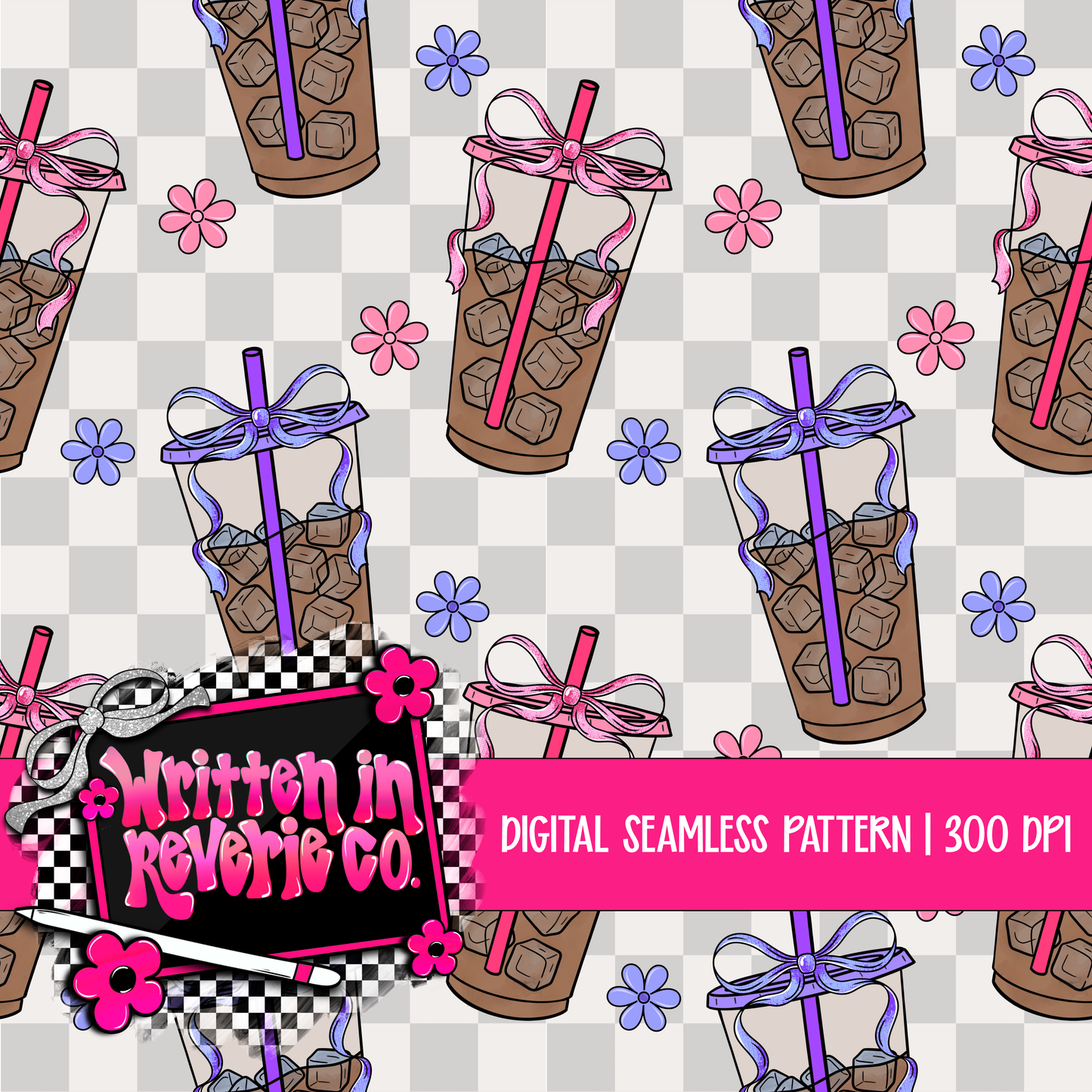 Girly Coquette Iced Coffee Seamless Pattern