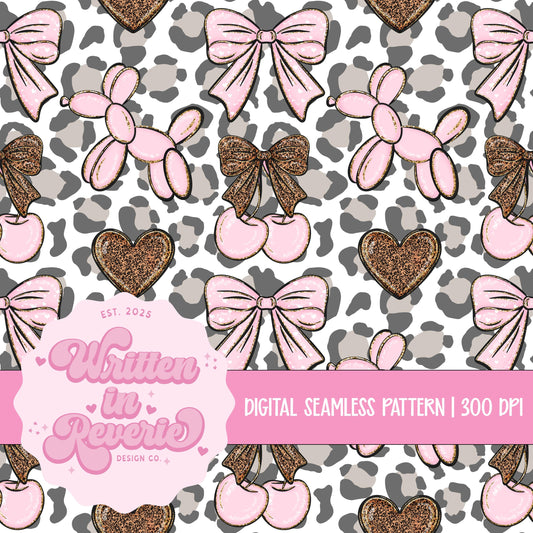 Leopard Print & Balloon Dogs Valentine's Day Seamless