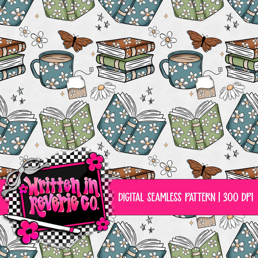 Floral Books and Tea Seamless