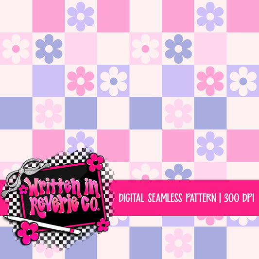 Bubblegum Floral Checkered Seamless Pattern