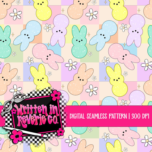 Pastel Easter Peeps Checkered Seamless