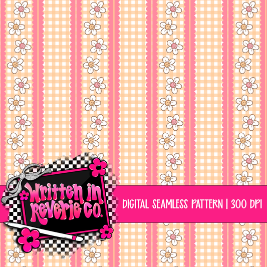 Peach Floral Gingham Seamless