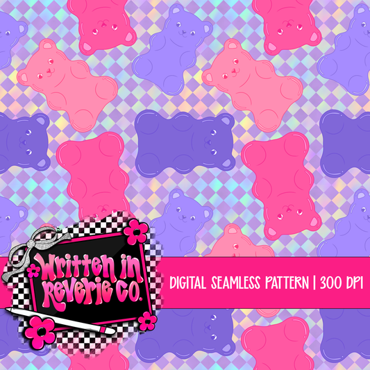 Pink & Purple Y2K Gummy Bears Seamless Pattern