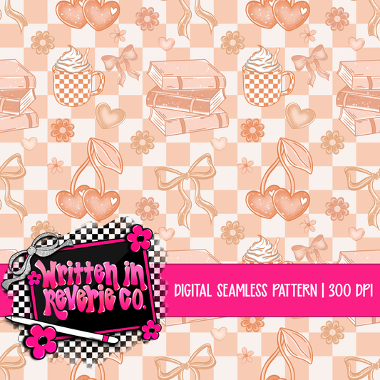 Peach Checkered Books Seamless