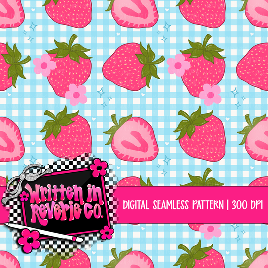 Gingham Strawberries Seamless