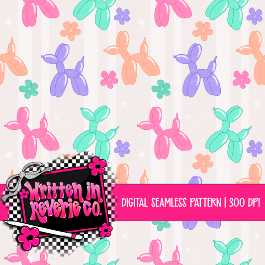 Summer Glitter Stripes Balloon Dogs Seamless