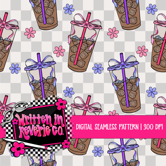 Girly Coquette Iced Coffee Seamless Pattern