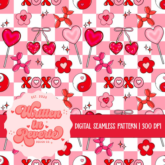 Checkered Valentine's Day Suckers Seamless